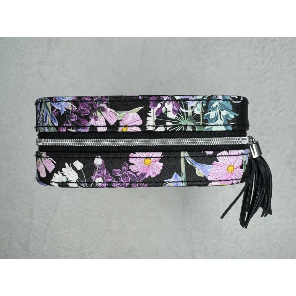 Cupcakes and Cashmere Jewelry‎ Travel Case Floral Black Purple Tassel Square NEW